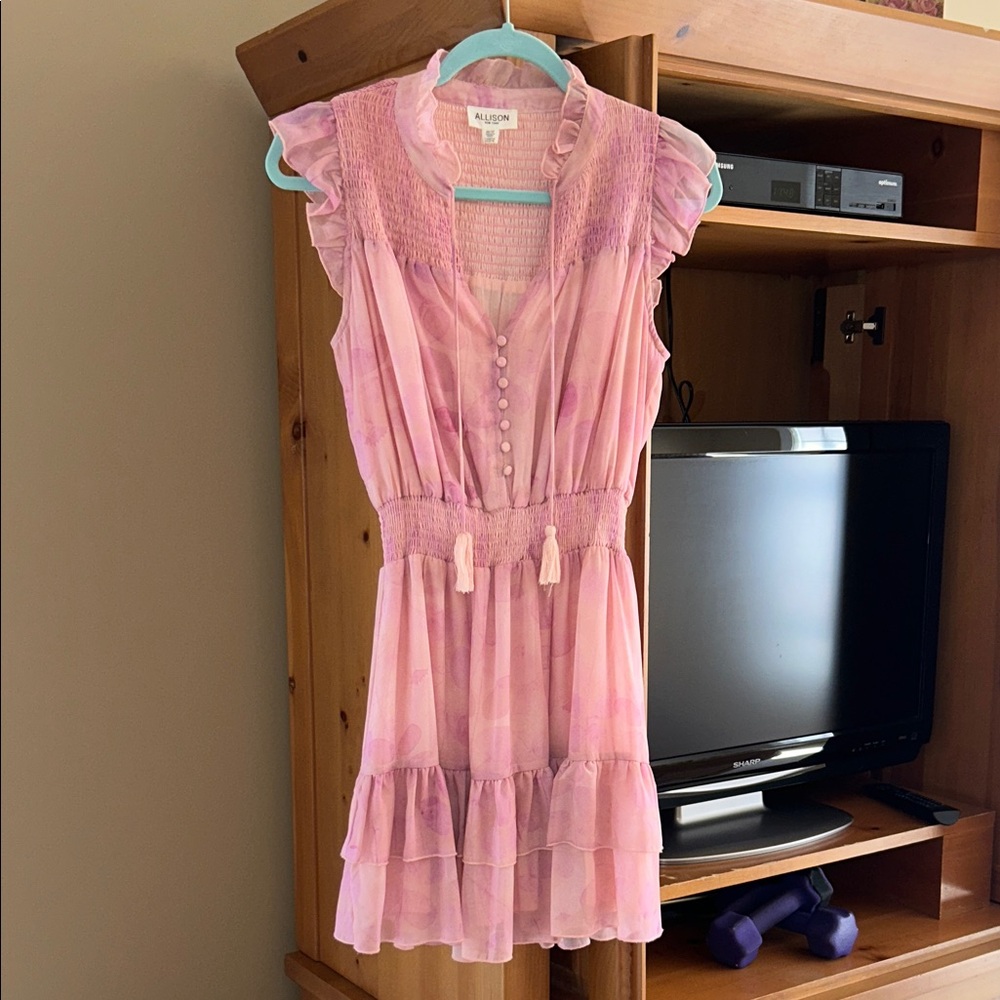 Allison New York Adorable Pink Ruffled Sleeveless mini Dress. NWOT. Size XS.